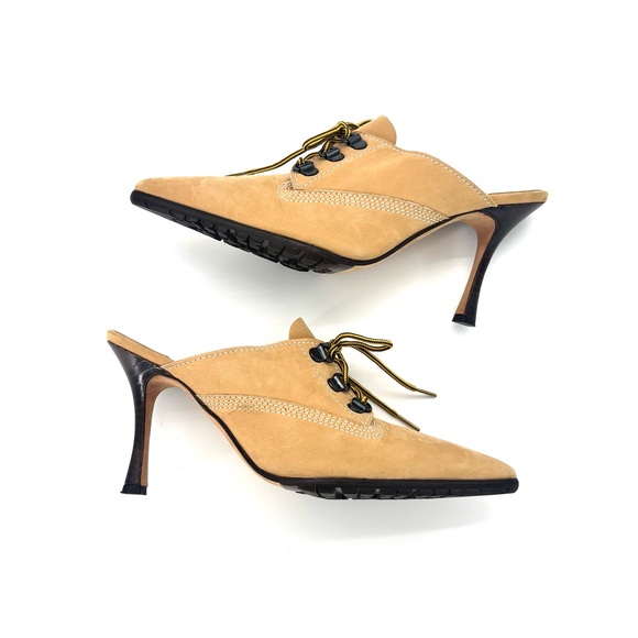 Retro Vintage Manolo Blahnik Oklamod Timberland Pointed Toe Mules Pumps 36 - Picture 7 of 12